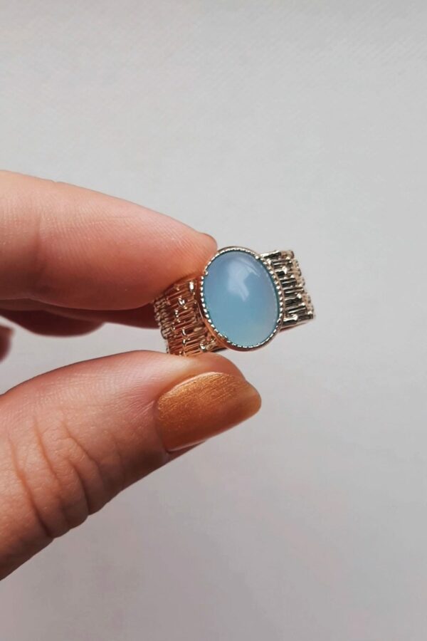 Absolème bague  large plaqué or et agate bleue