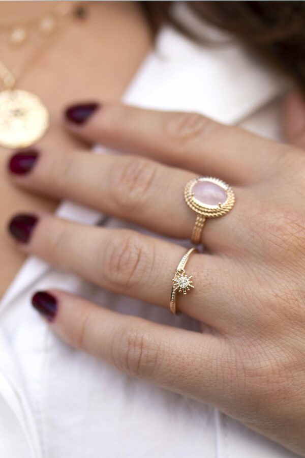 Absolème bague plaqué or et quartz rose