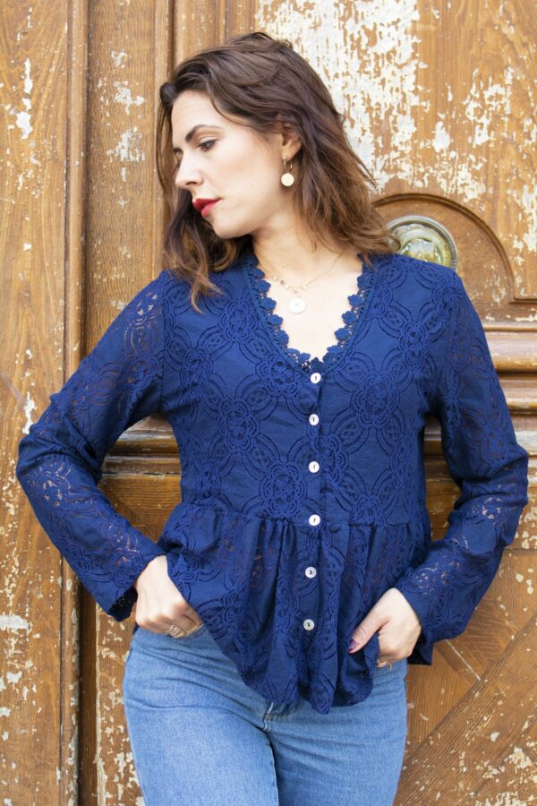 Absolème blouse en dentelle bleu marine 1