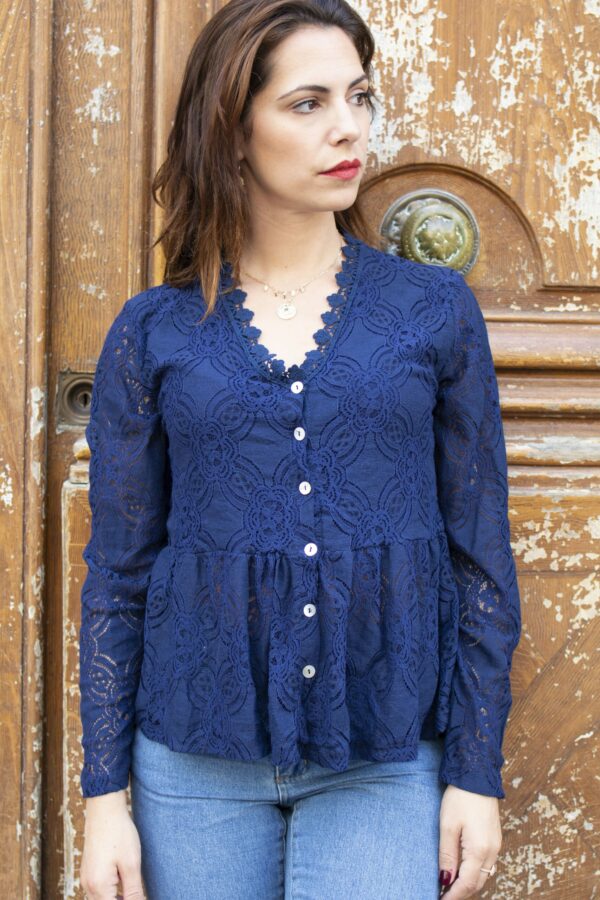Absolème blouse en dentelle bleu marine