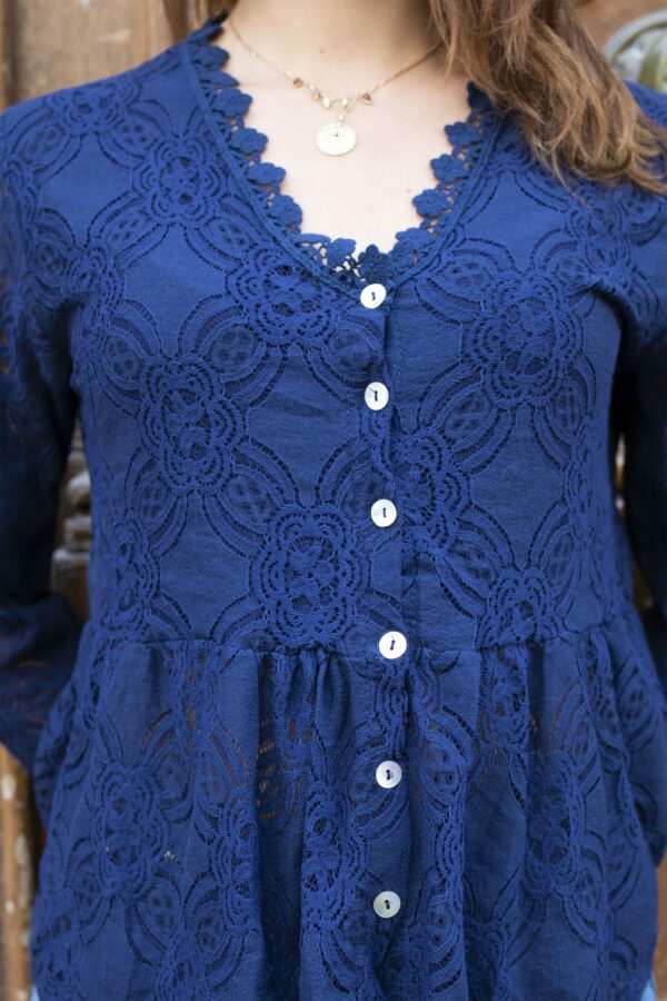 Absolème blouse en dentelle bleu marine