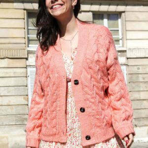 Absolème gilet en maille torsadée orange corail