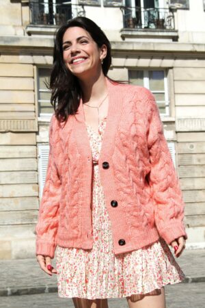 Absolème gilet en maille torsadée orange corail