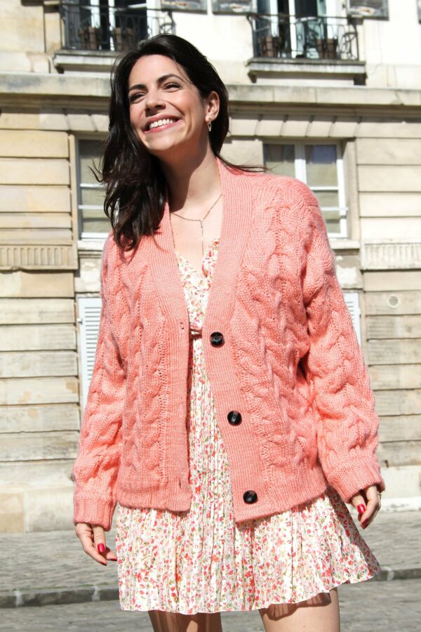Absolème gilet en maille torsadée orange corail