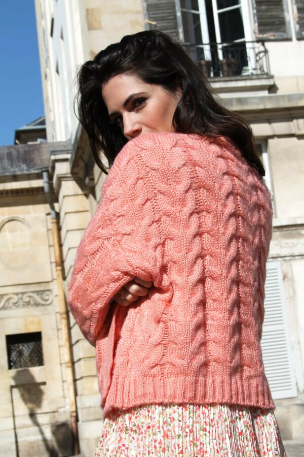 Absolème gilet en maille torsadée orange corail