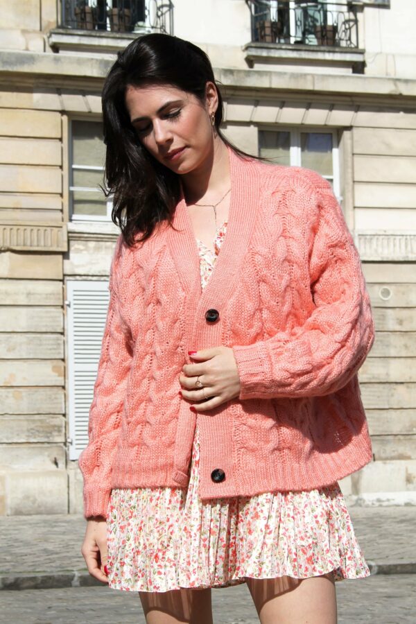 Absolème gilet en maille torsadée orange corail