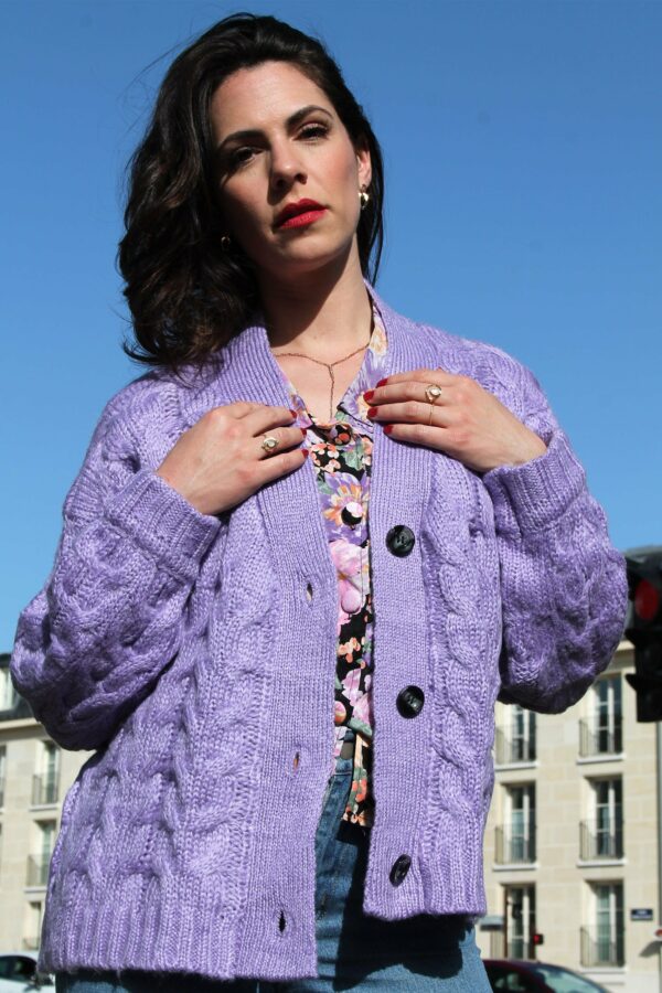 Absolème gilet en maille torsadée lilas