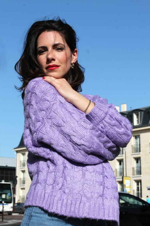 Absolème gilet en maille torsadée lilas