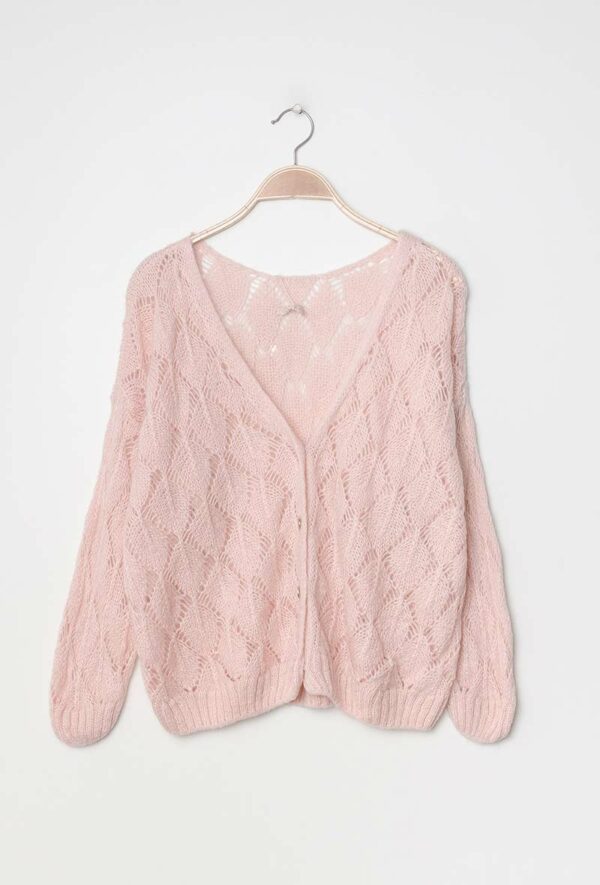absolème gilet en maille ajourée tendance rose