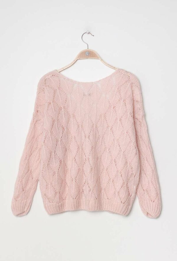 absolème gilet en maille ajourée tendance rose