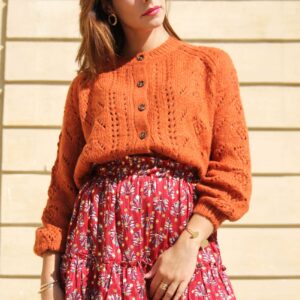 Absolème gilet laine camel en maille ajourée