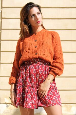 Absolème gilet laine camel en maille ajourée