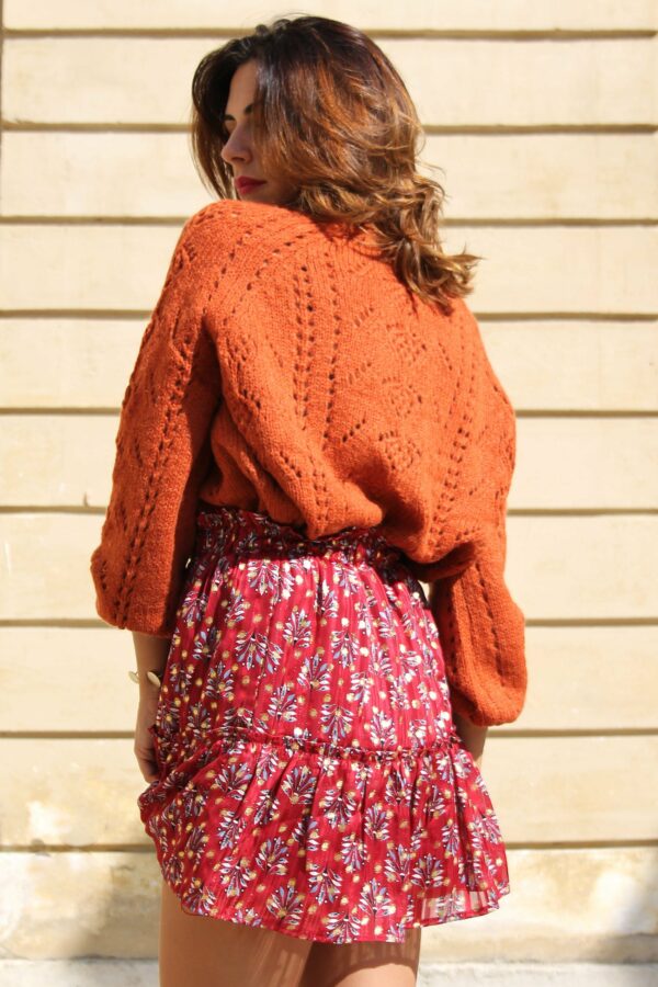 Absolème gilet laine camel en maille ajourée