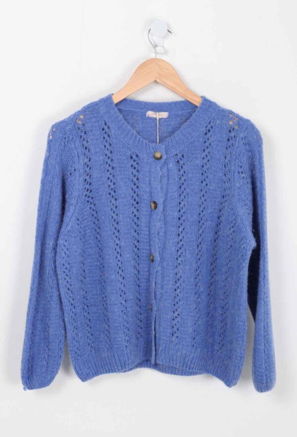 Absolème gilet en maille ajourée bleu roi en alpaga