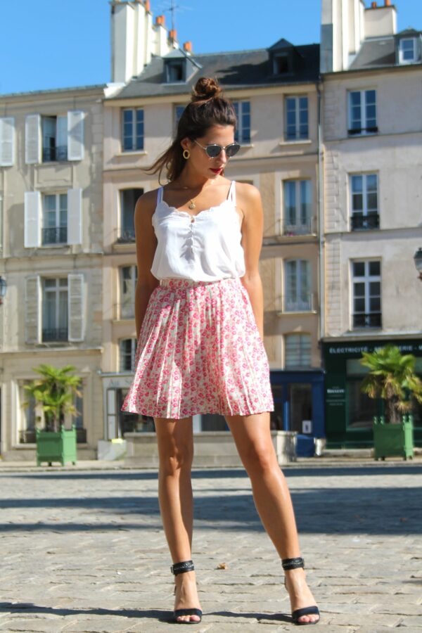Absolème Jupe plissée taille haute à fleurs