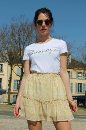 Absolème jupe courte jaune à fleurs