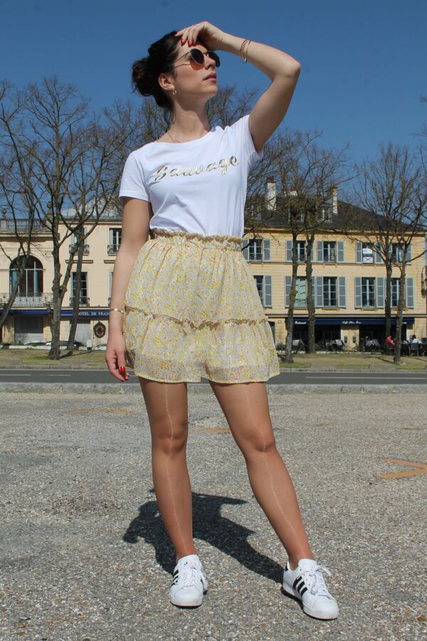 Absolème jupe courte jaune à fleurs