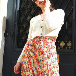 Jupe patineuse taille haute à motif fleuri