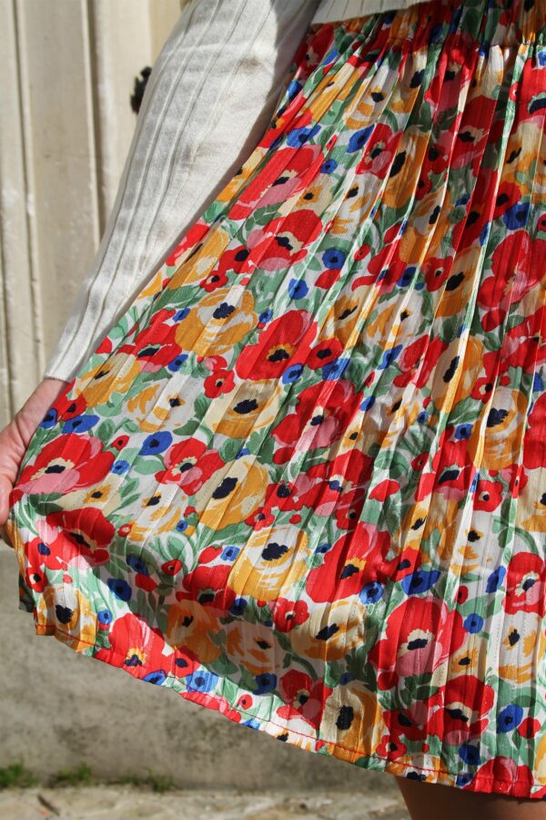 Jupe patineuse taille haute à motif fleuri