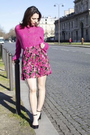 Absolème jupe fleurie plissée taille haute