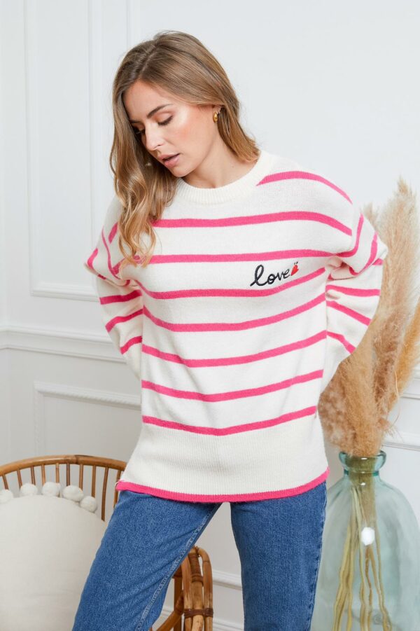Absolème pull marinière rose pour femme