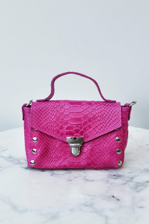 Absolème micro-sac à main en cuir rose fuschia python