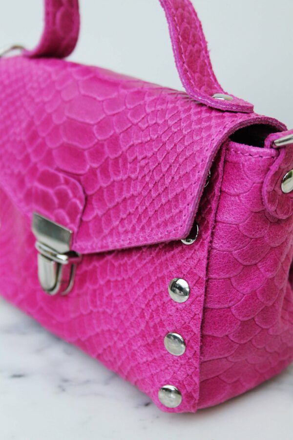 Absolème micro-sac à main en cuir rose fuschia python