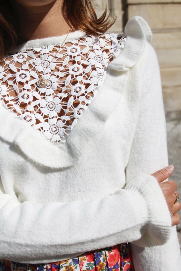 Absolème pull tendance blanc avec broderies