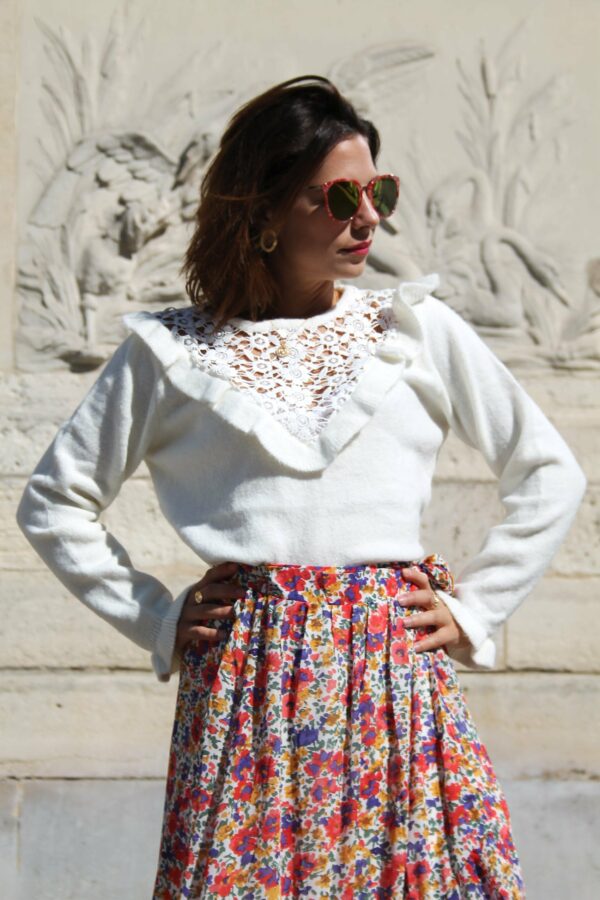 Absolème pull tendance blanc avec broderies