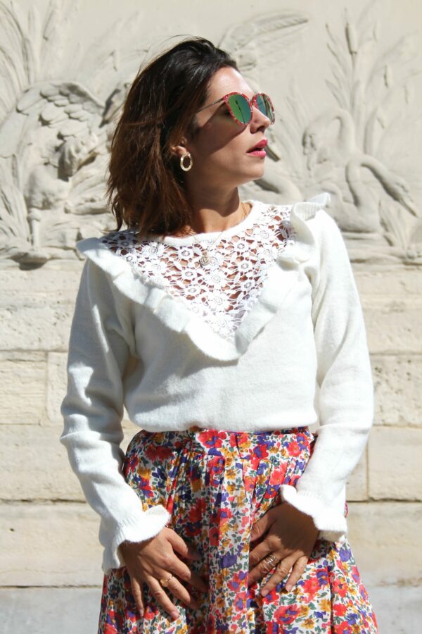 Absolème pull tendance blanc avec broderies