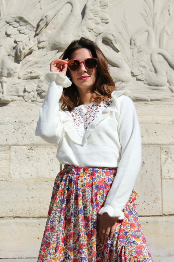 Absolème pull tendance blanc avec broderies