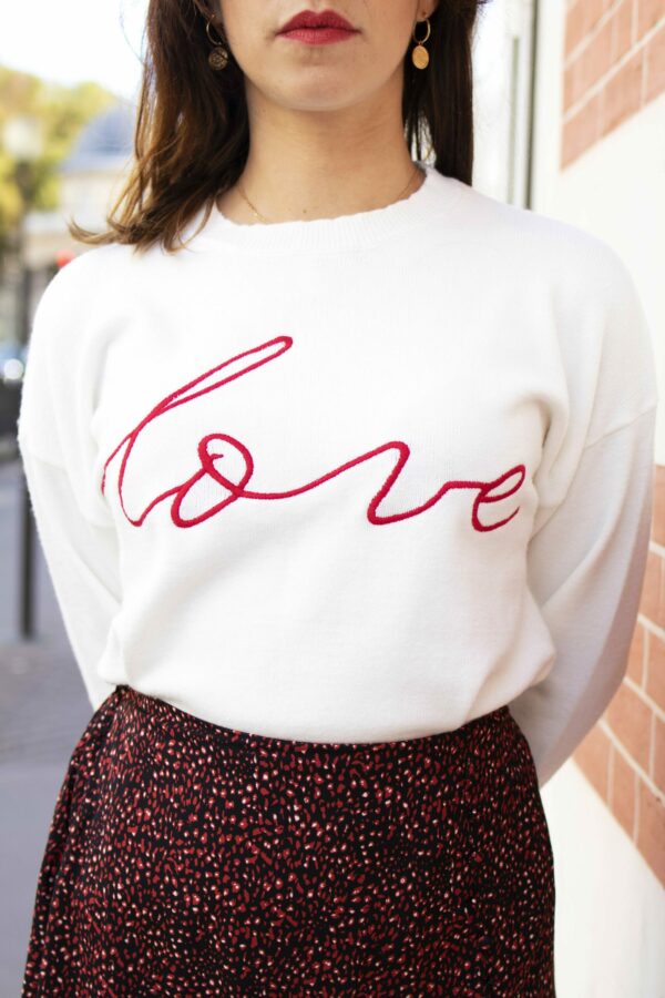 Absolème pull blanc cocooning avec texte Love