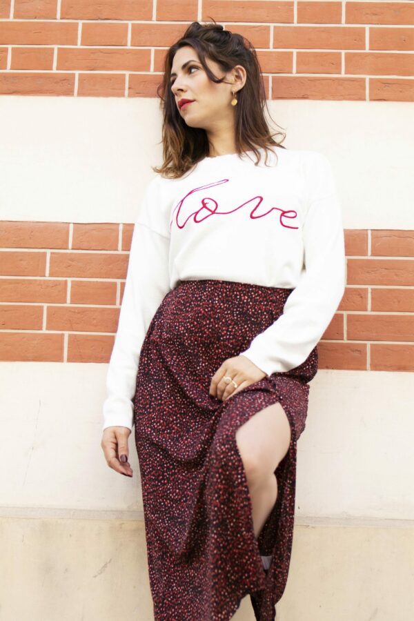 Absolème pull blanc cocooning avec texte Love