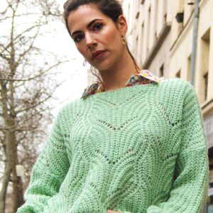 Absolème pull tendance pour femme maille ajourée vert menthe