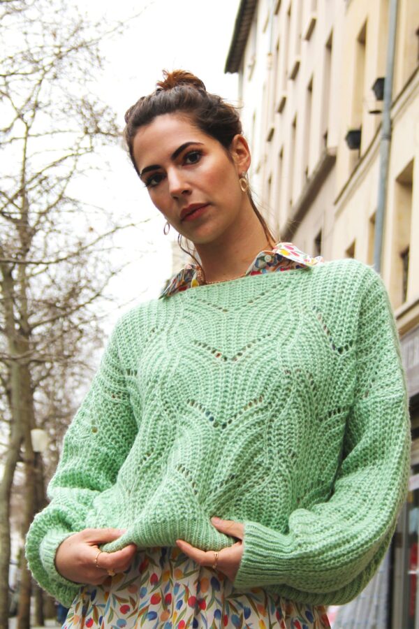 Absolème pull tendance pour femme maille ajourée vert menthe