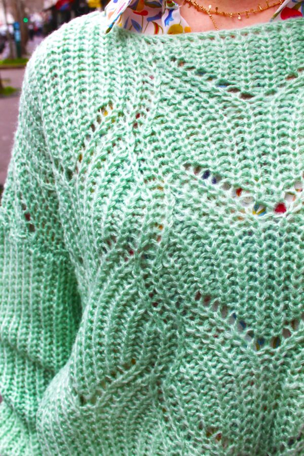 Absolème pull tendance pour femme maille ajourée vert menthe
