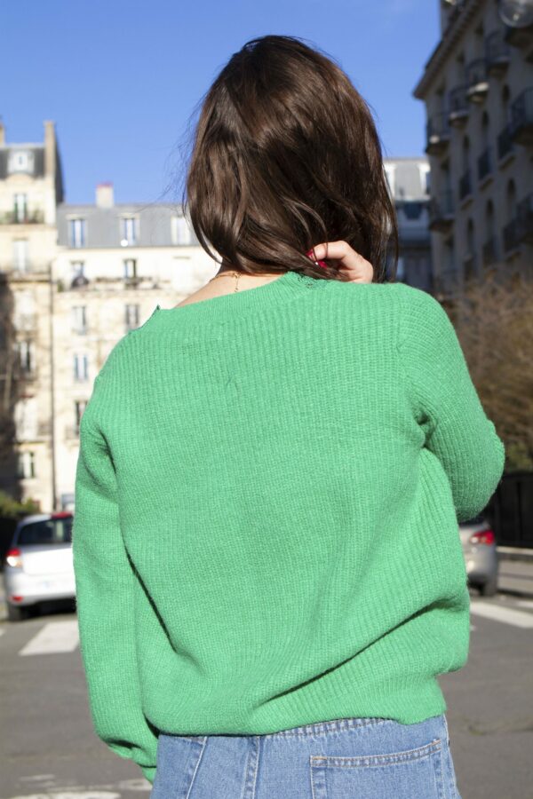 Absolème pull en maille verte et broderies