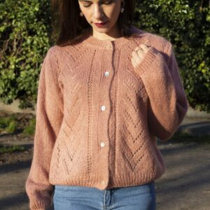 Absolème gilet rose en maille ajourée