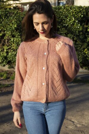 Absolème gilet rose en maille ajourée
