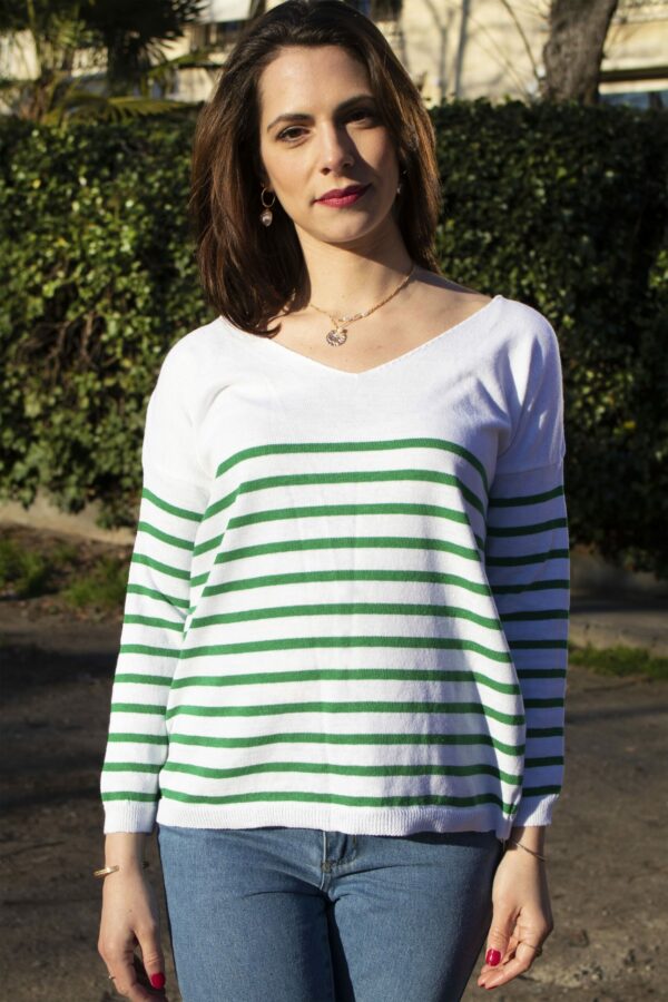 Absolème pull marinière verte pour femmes