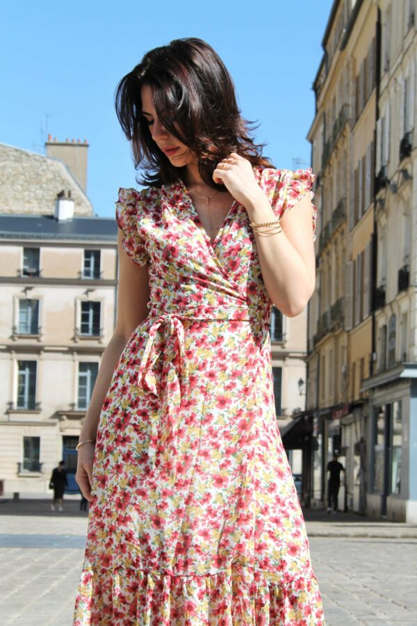Absolème robe longue portefeuille à motif fleuri