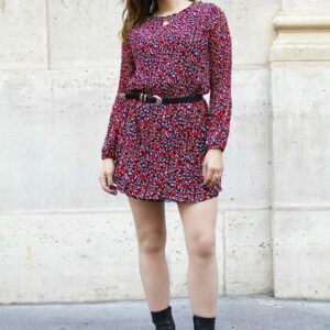 Absolème Robe plissée à motif fleur noir et rouge