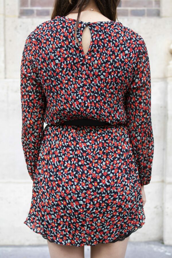 Absolème Robe plissée à motif fleur noir et rouge