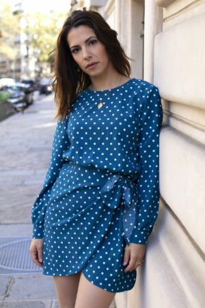 Absolème robe bleu à pois blanc