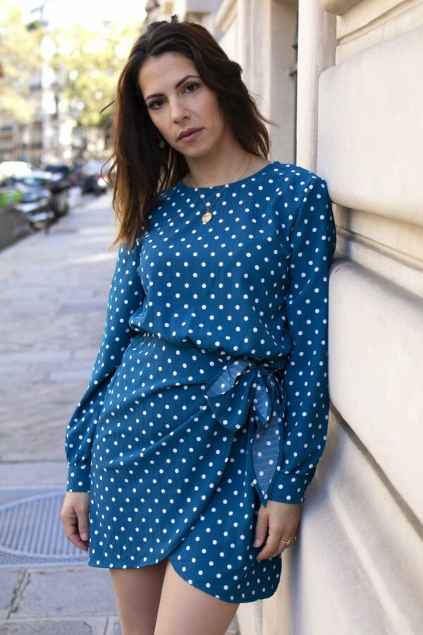 Absolème robe bleu à pois blanc