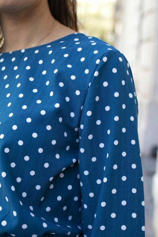 Absolème robe bleu à pois blanc