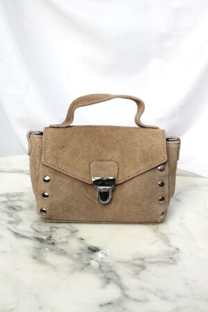 Absolème micro sac à main en cuir suédine taupe