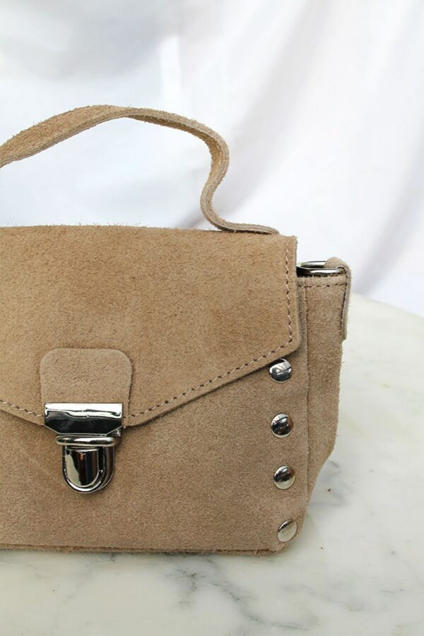 Absolème micro sac à main en cuir suédine taupe