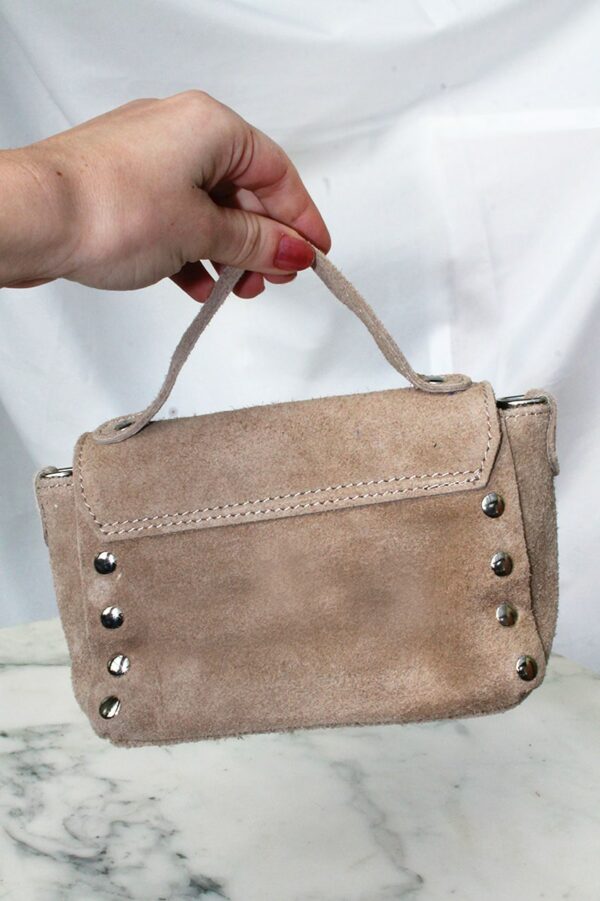 Absolème micro sac à main en cuir suédine taupe