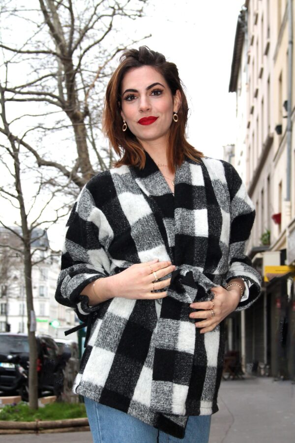 Absolème veste sur-chemise pour femmes à carreaux noir et blanc